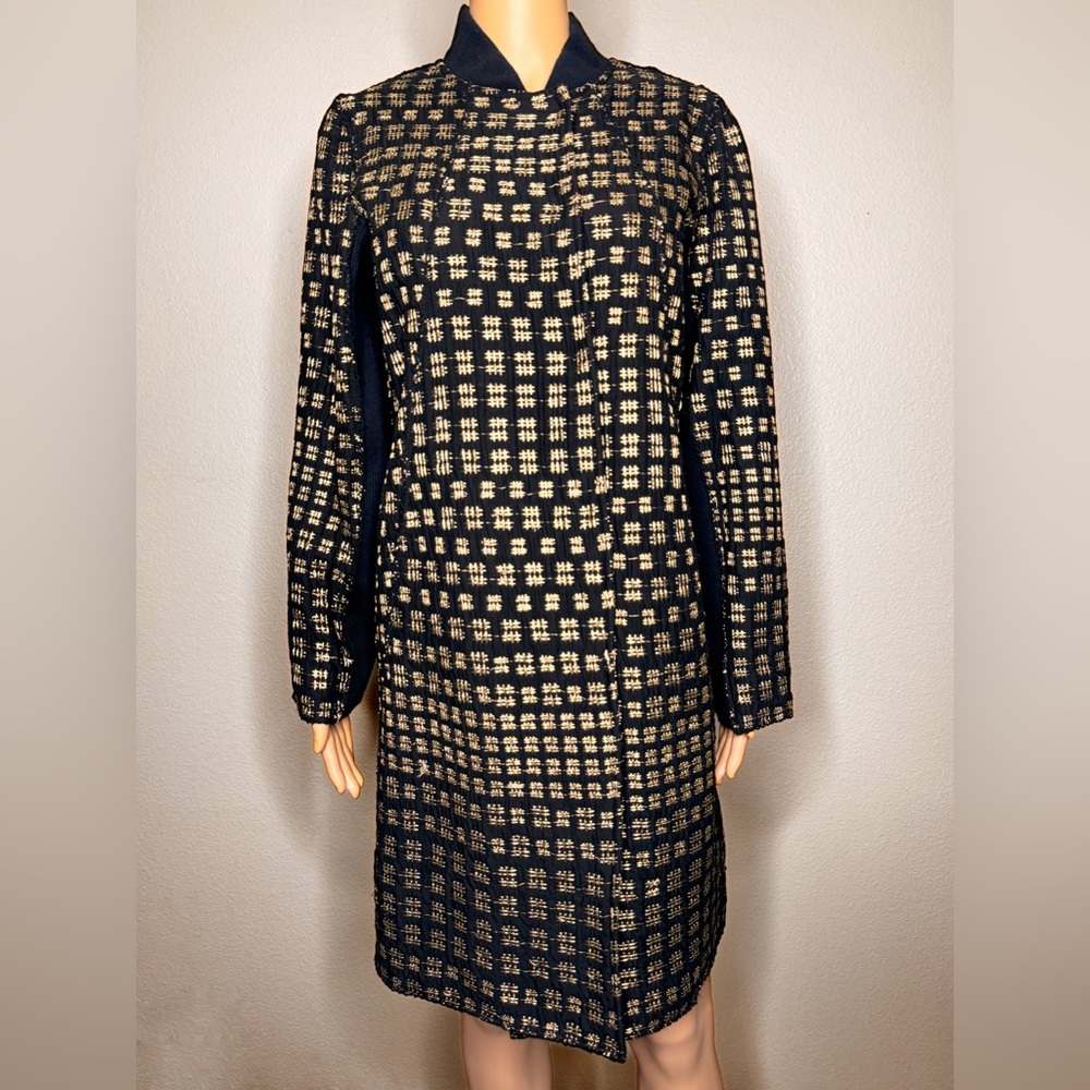 Bl-nk London black bomber style coat with metallic gold thread design.